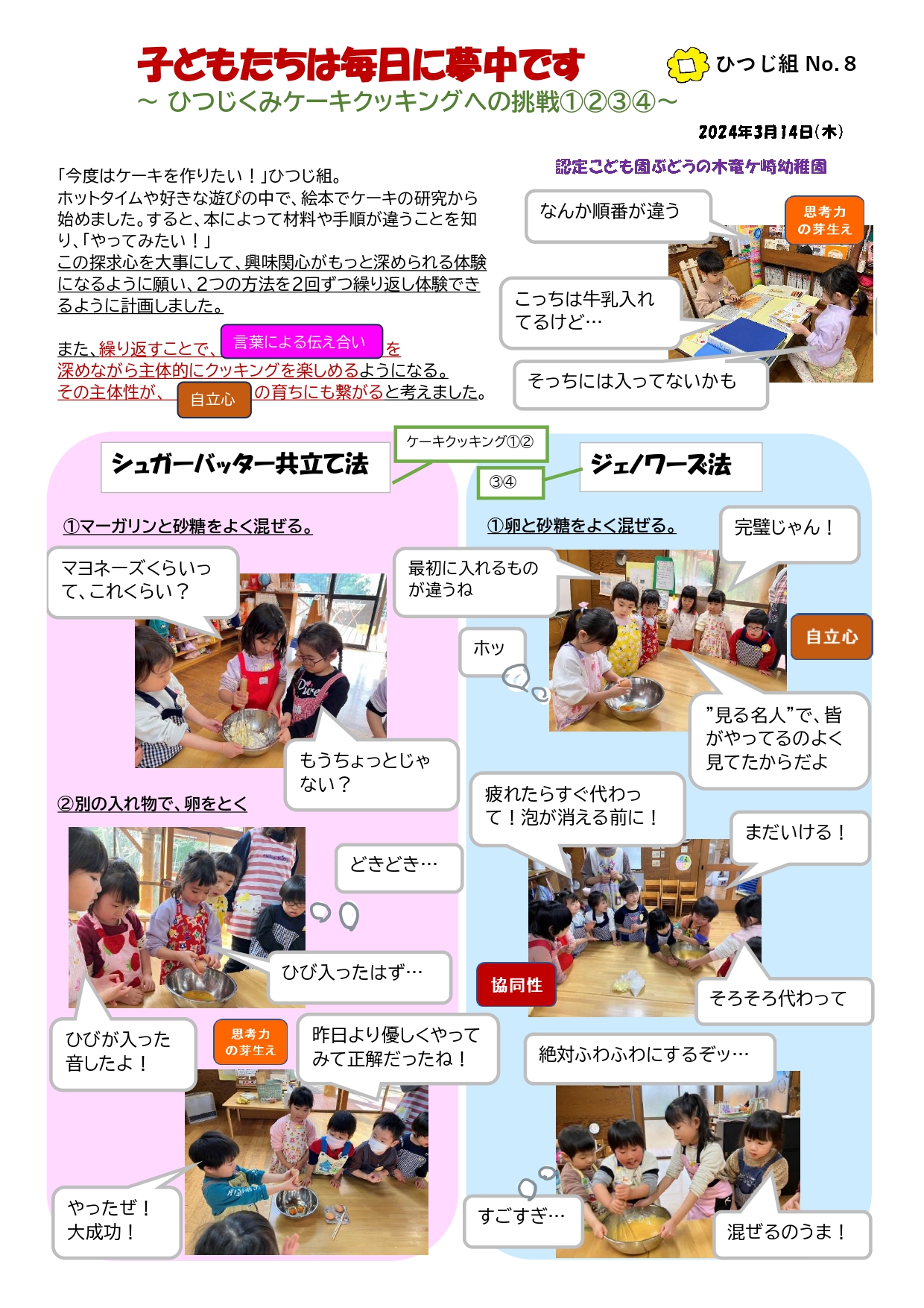 2024年3月14日　4歳児ひつじ組 ～ひつじぐみケーキクッキングへの挑戦 ​​​​​​​①②③④～